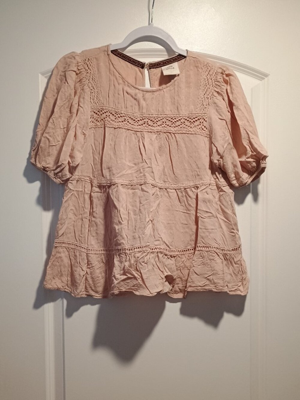 Light Pink Puff Sleeve Ruffle Blouse